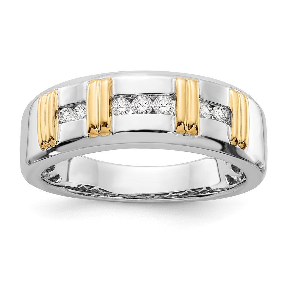 10K Two-tone Polished & Satin Diamond Band