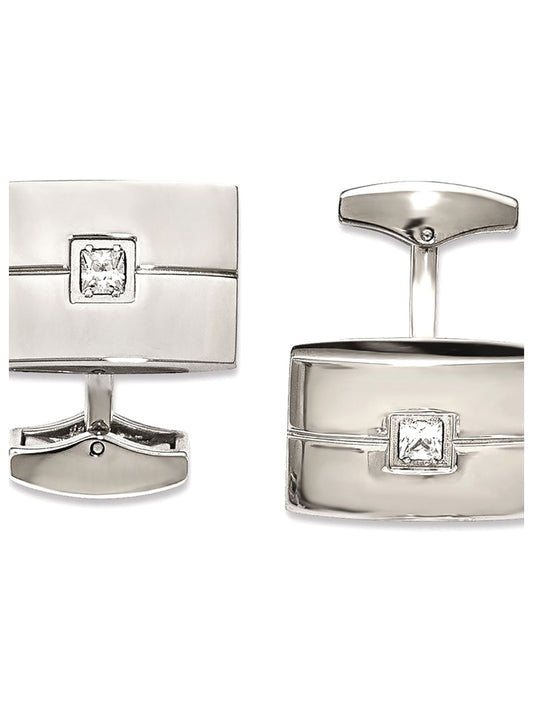Stainless Steel Polished CZ Cuff Links