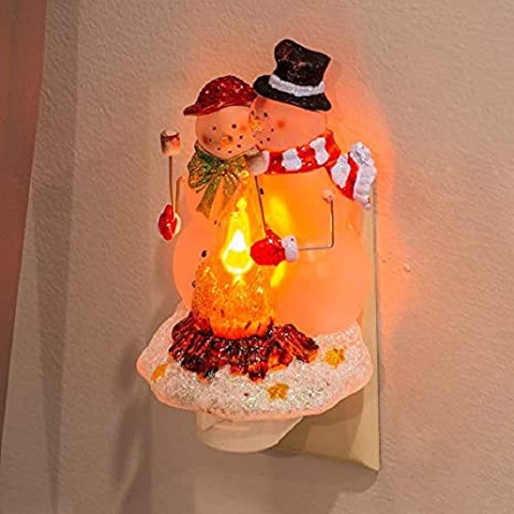 Roman Snowmen Couple By Campfire 8 Inch Acrylic Swivel Plug-in Bubble Night Light