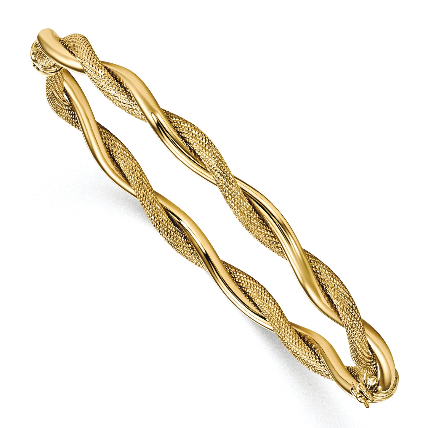 14K Polished and Textured Twist Bangle
