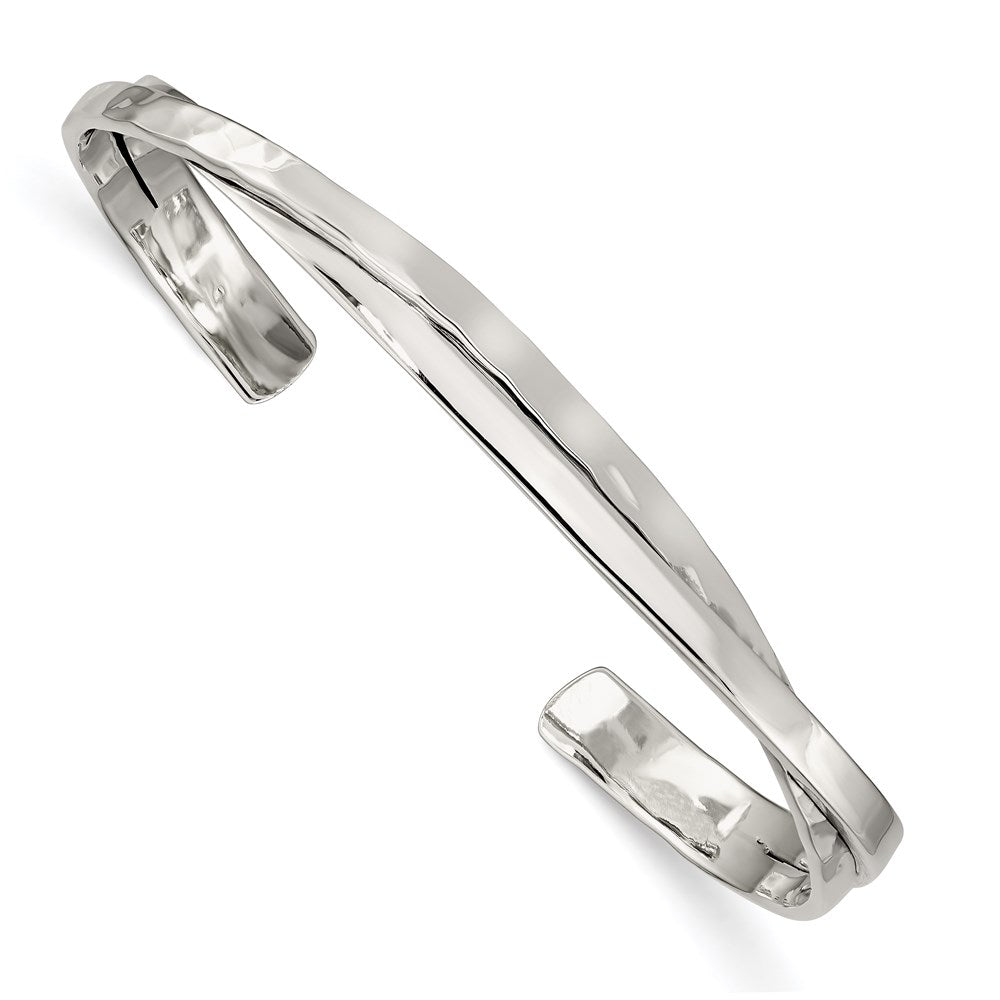 Sterling Silver Rhod-plated Plain 3mm Hammered Bands Bangle 7.5 inches