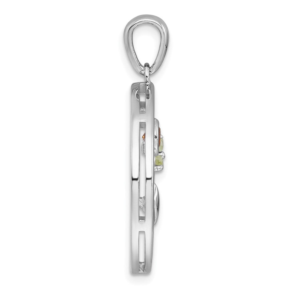 Sterling Silver Rhodium-plated Polished and Grooved Citrine and Peridot Beach Scene Circle Pendant