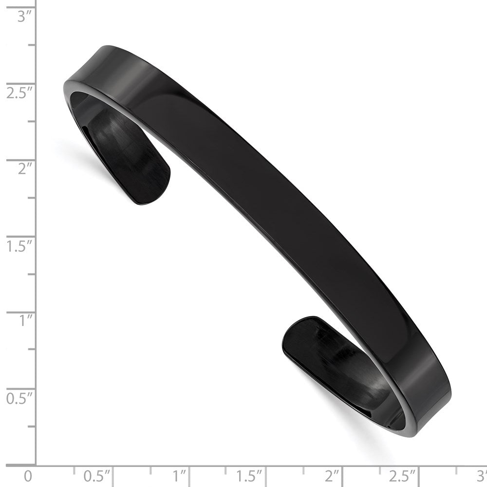 Stainless Steel Polished Black IP-plated 9mm Cuff Bangle 7.25 inches