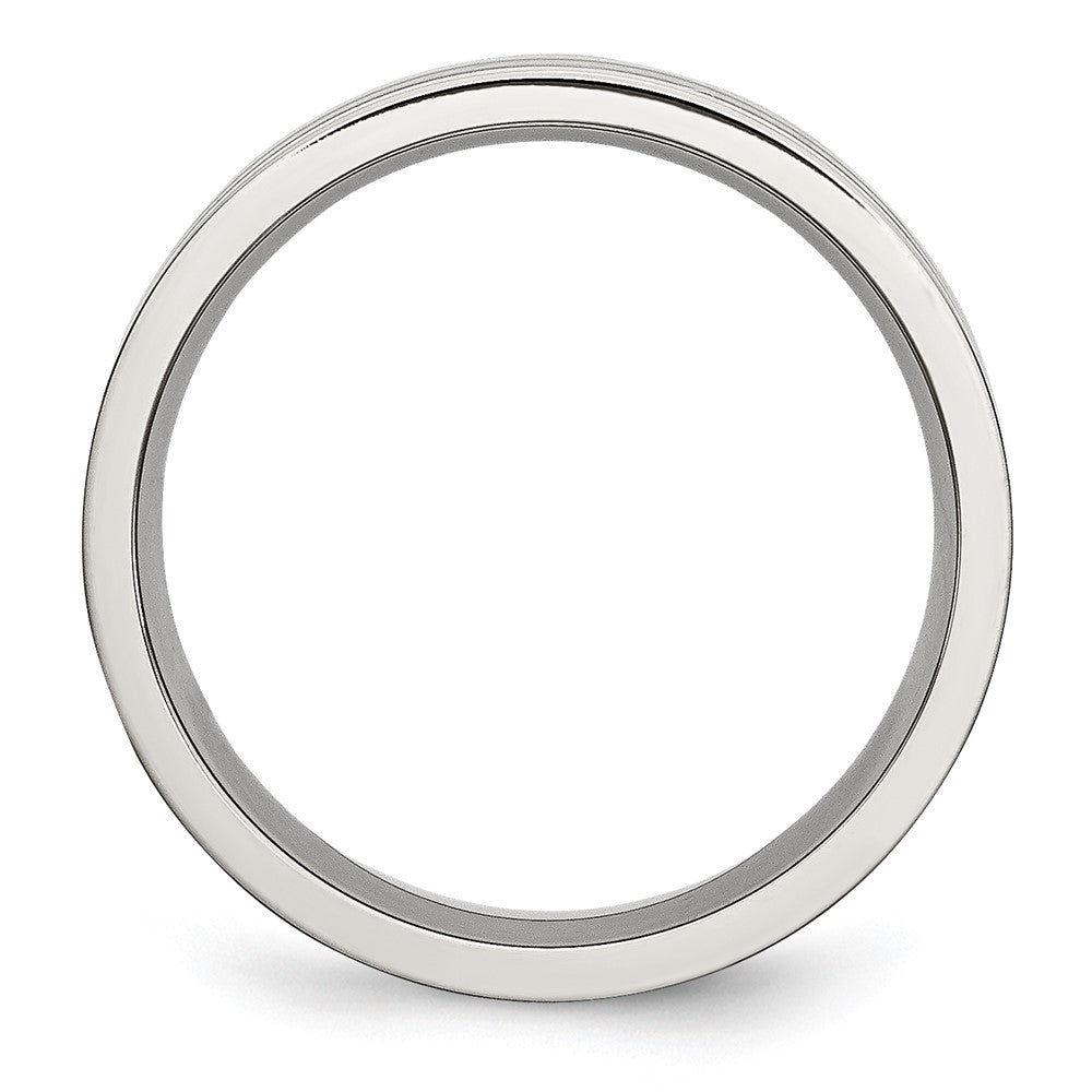 Stainless Steel Polished w/Satin Center 6mm Grooved Band Size - 8.5