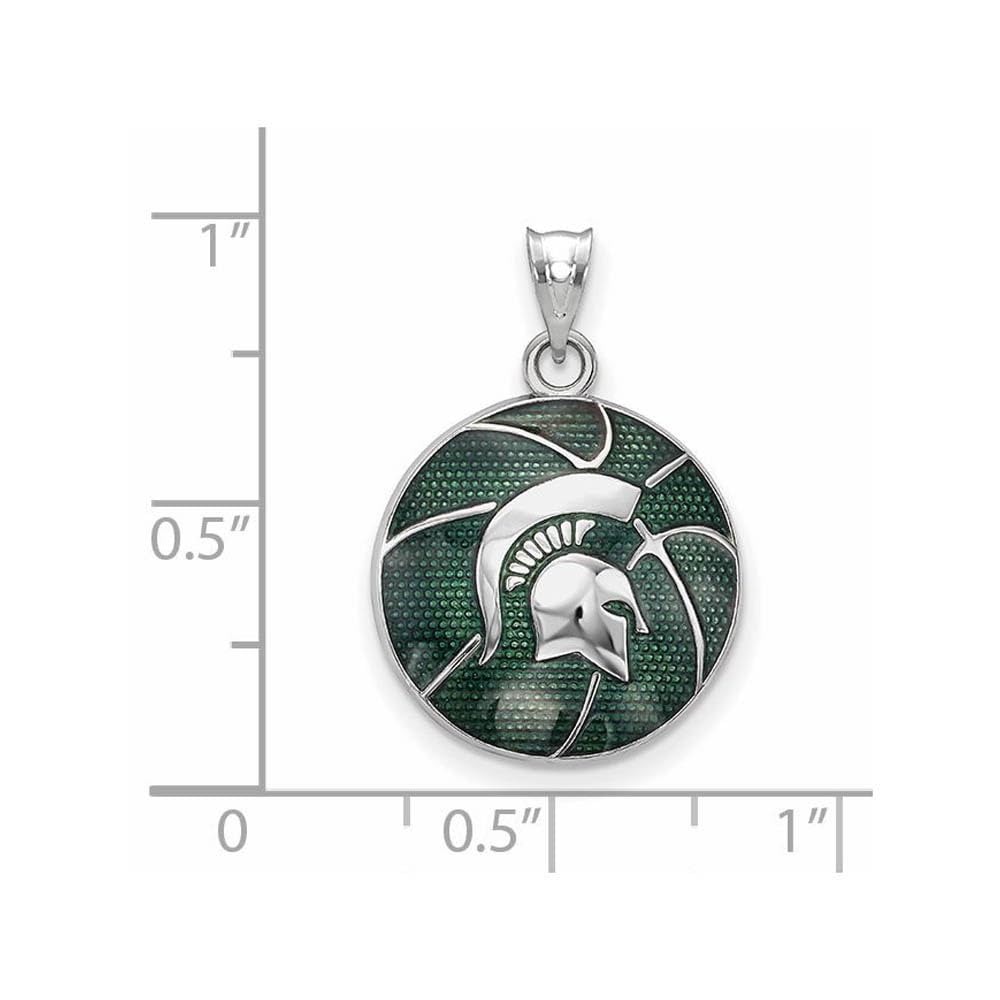 Logoart Sterling Silver Michigan State University Enameled Basketball Pendant Female Adult