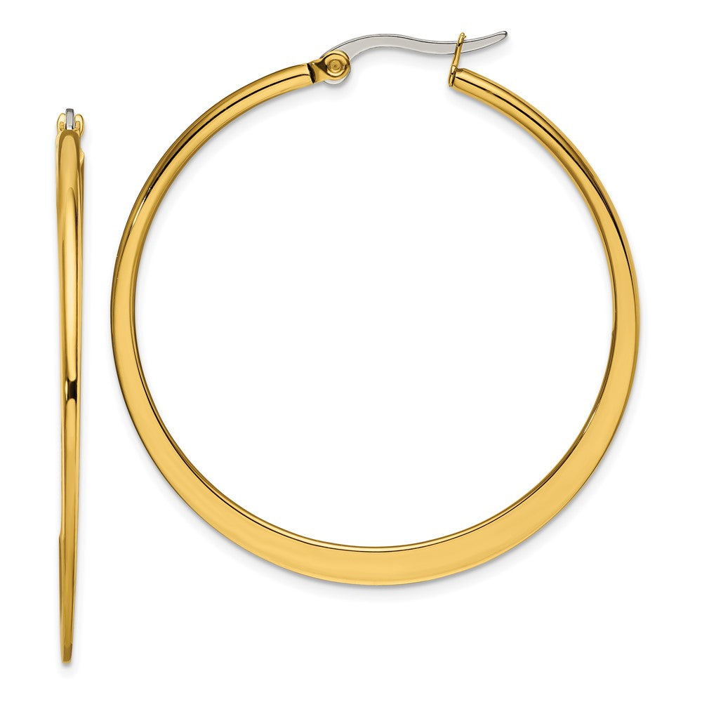Stainless Steel Polished Yellow IP Tapered 43mm Diameter Hoop Earrings