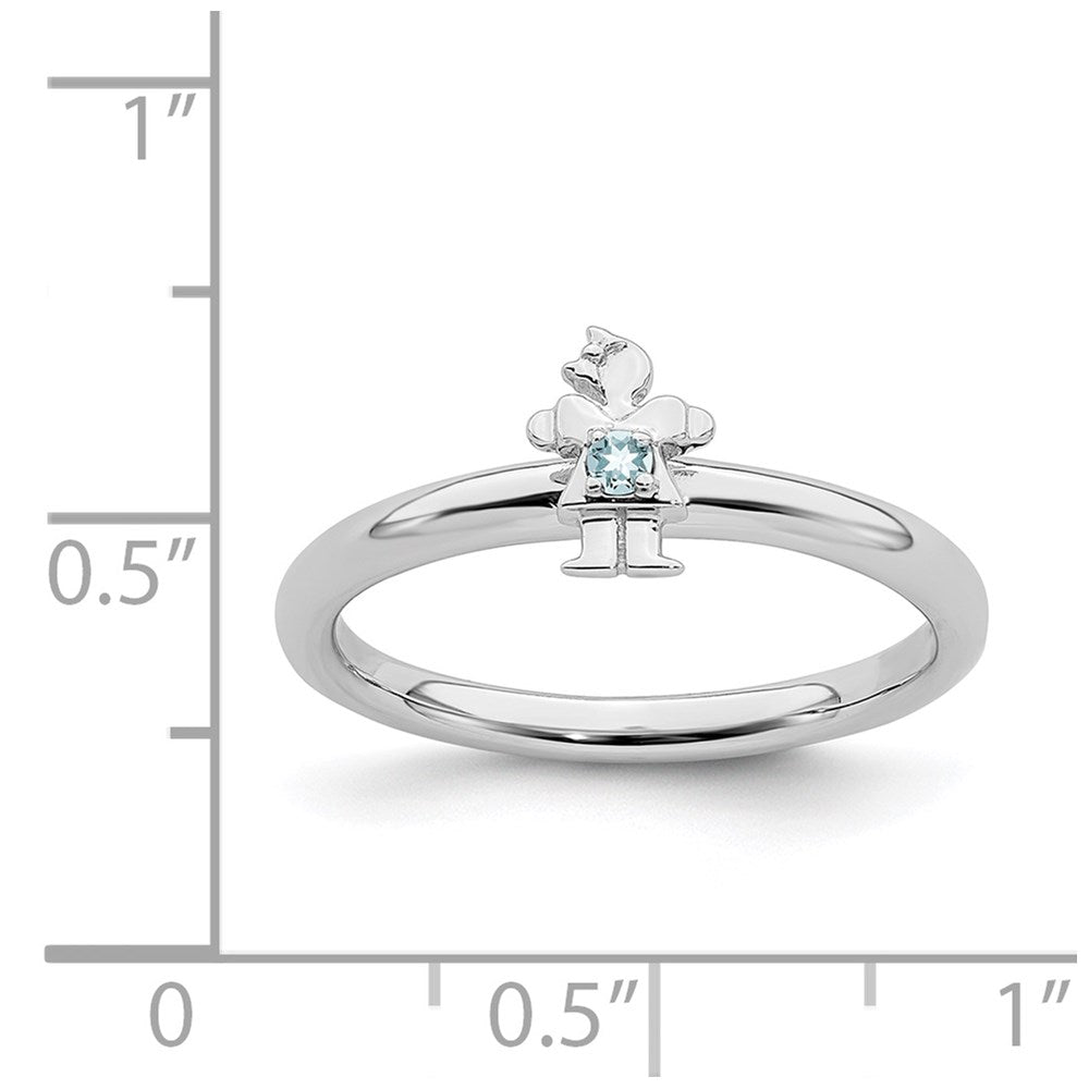 Sterling Silver Stackable Expressions Rhodium Aquamarine Girl Ring