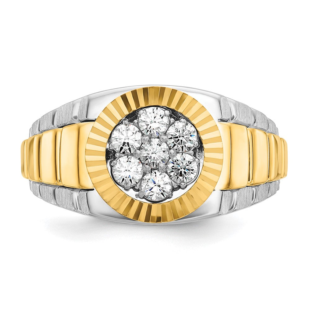 IBGoodman 14k Two-Tone 1/2 carat Lab Grown Diamond VS/SI+ G+ Complete Ribbed Men's Cluster Ring