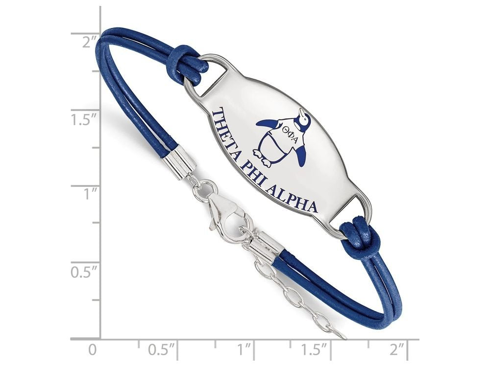 Sterling Silver Official Licensed Greek Sororities 7in Theta Phi Alpha (???) Enameled Leather Bracelet