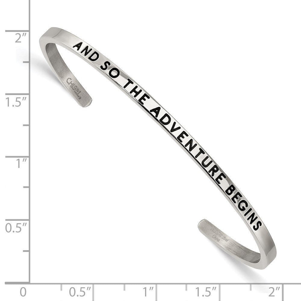 Stainless Steel Polished Enamel/Crystal ADVENTURE BEGINS 3mm Bangle 7 inches