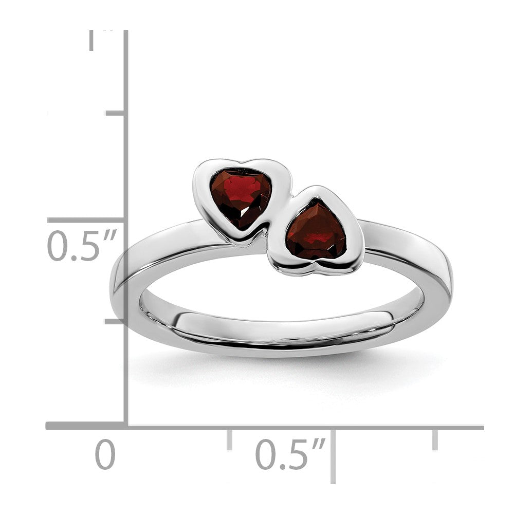 Sterling Silver Stackable Expressions Garnet Double Heart Ring Size -5