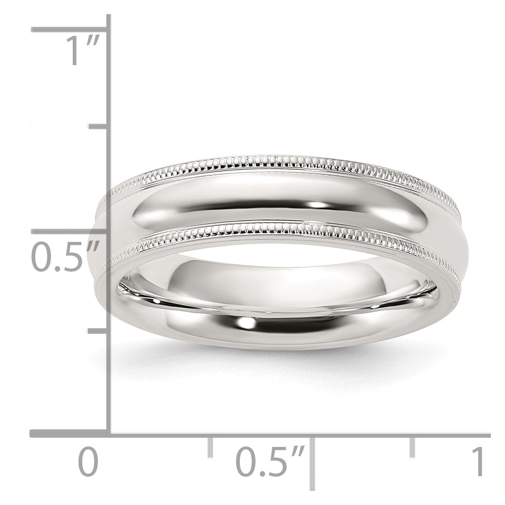 Sterling Silver 5mm Comfort Fit Half Round Milgrain Size 7.5 Band