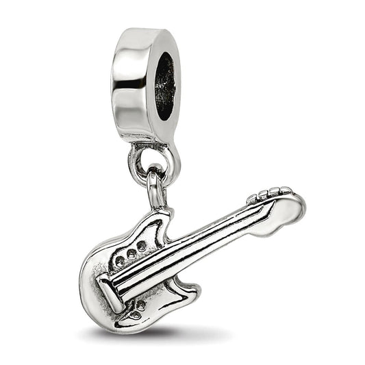 925 Sterling Silver Dangle Polished Oxidized Reflections Electric Guitar Bead Charm 22.73x16.36mm Wide Pendant Necklace