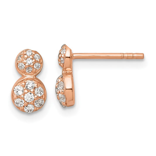 Sterling Silver Rose Gold-plated Polished Fancy CZ Two Circles Post Earrings