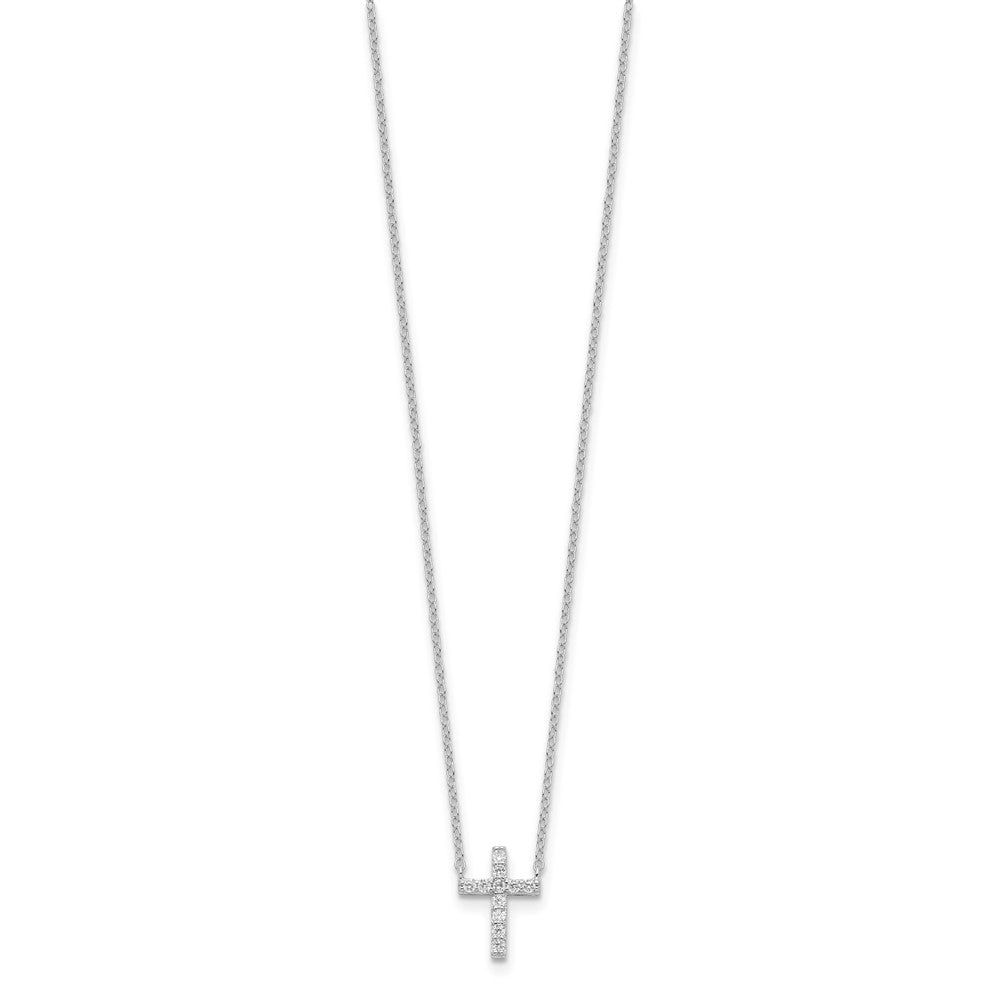 Sterling Silver Rhodium-plated CZ Cross w/2in ext. Necklace 16 Inches