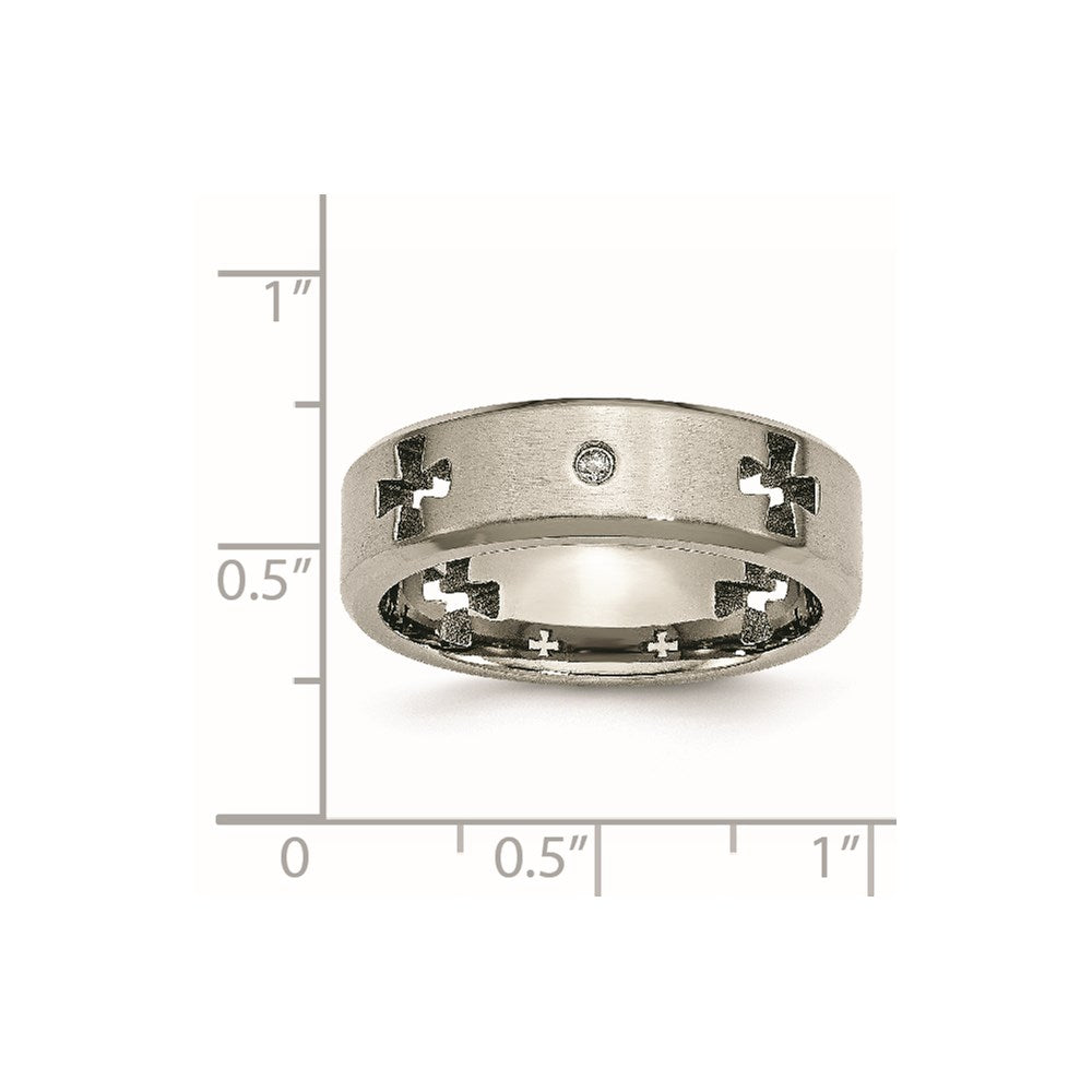 Titanium Brushed & Polished 1/20ct Diamond Cross Cut Out 7mm Band Size - 11