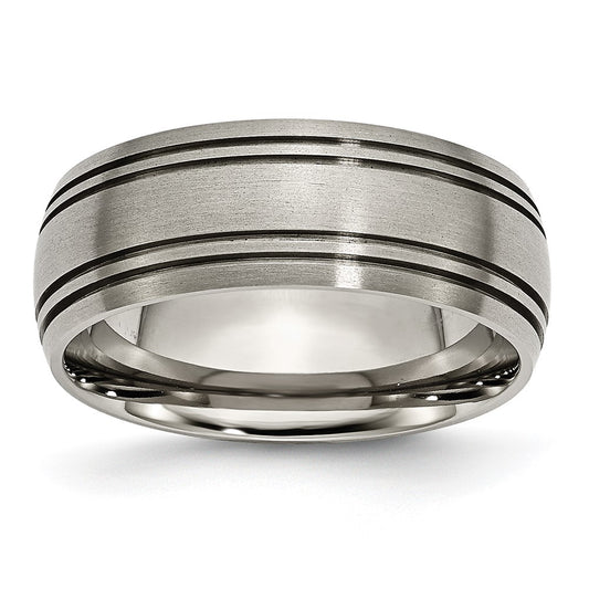 Titanium Brushed Center 8mm Grooved Band Size - 9.5
