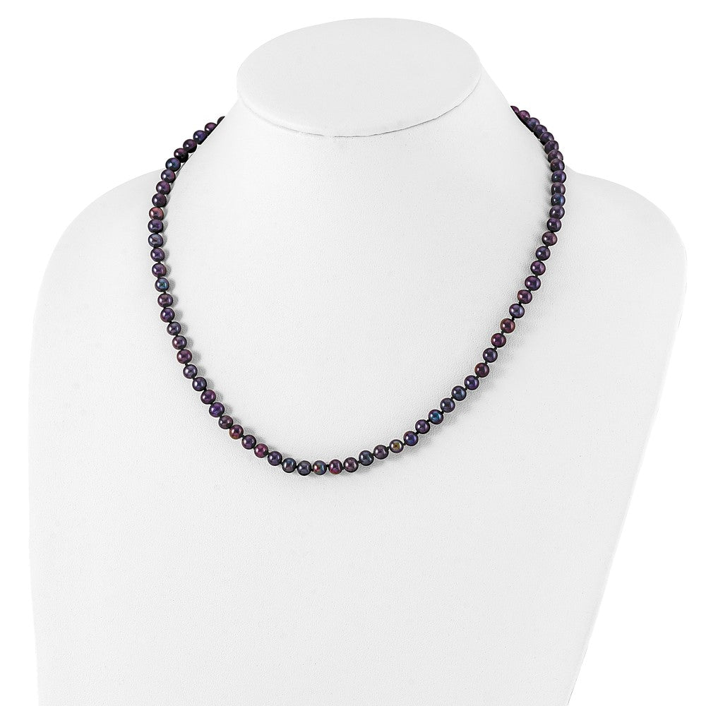 Sterling Silver Rhodium-plated 5-6mm Black Near-Round Freshwater Cultured Pearl 20 inch Necklace 20 Inches
