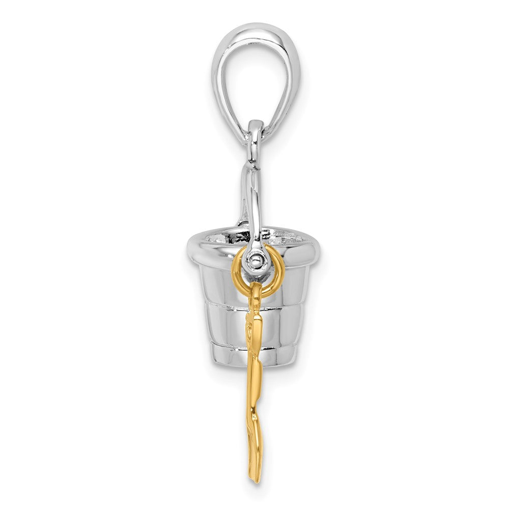 Sterling Silver Polished 3D Moveable Bucket w/14k Shovel Pendant