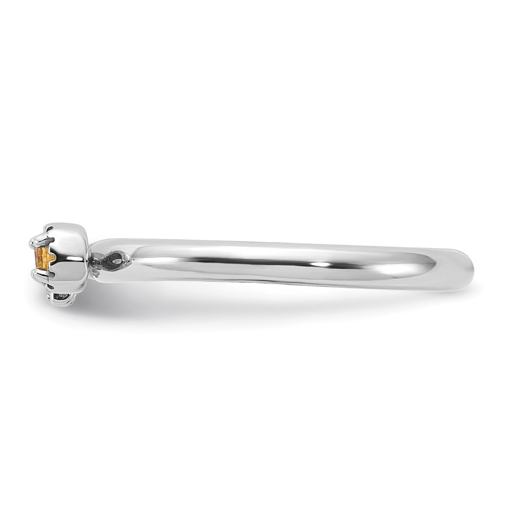 Sterling Silver Stackable Expressions Rhodium-plated Citrine and White Topaz Key Ring Size -5