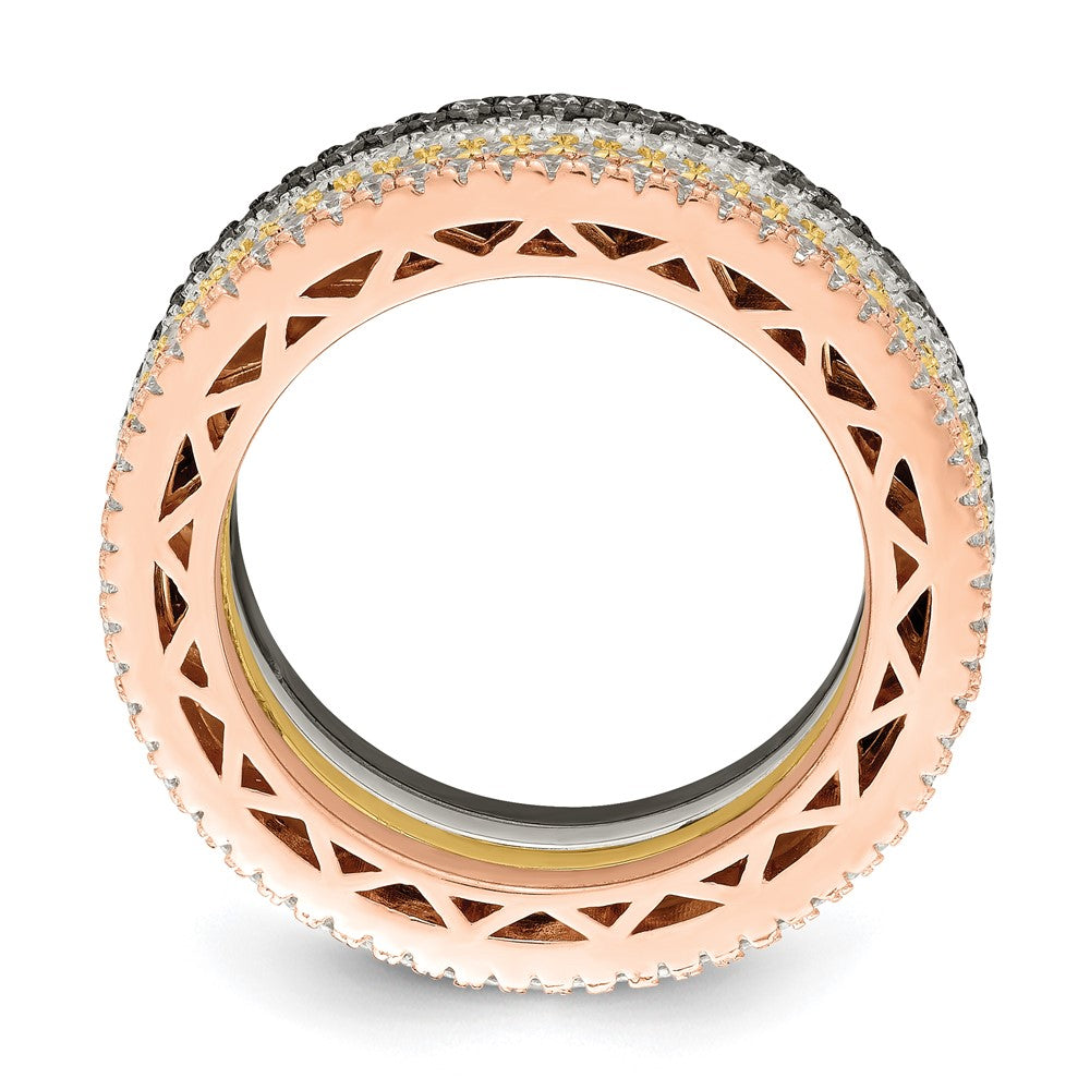 Sterling Silver & Rose, Gold, & Black-tone CZ 4 Band Set