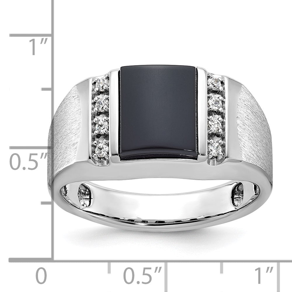 14k White Gold IBGoodman Men's Satin Onyx and 1/8 carat Diamond Complete Ring