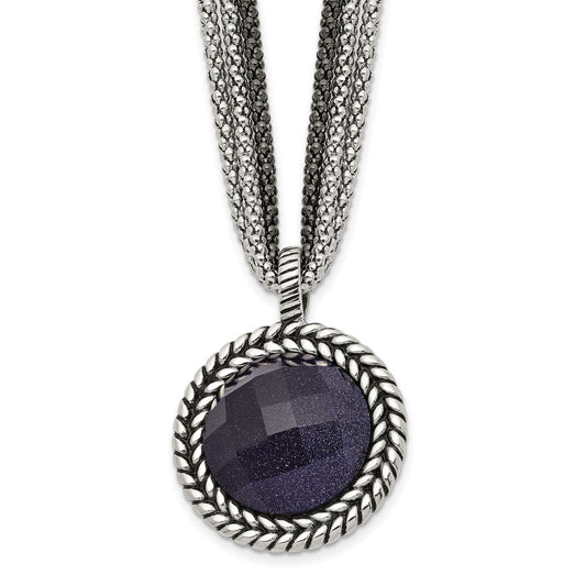 Stainless Steel Antiqued & Polished Blue Sandstone w/2in ext Reversible Nec