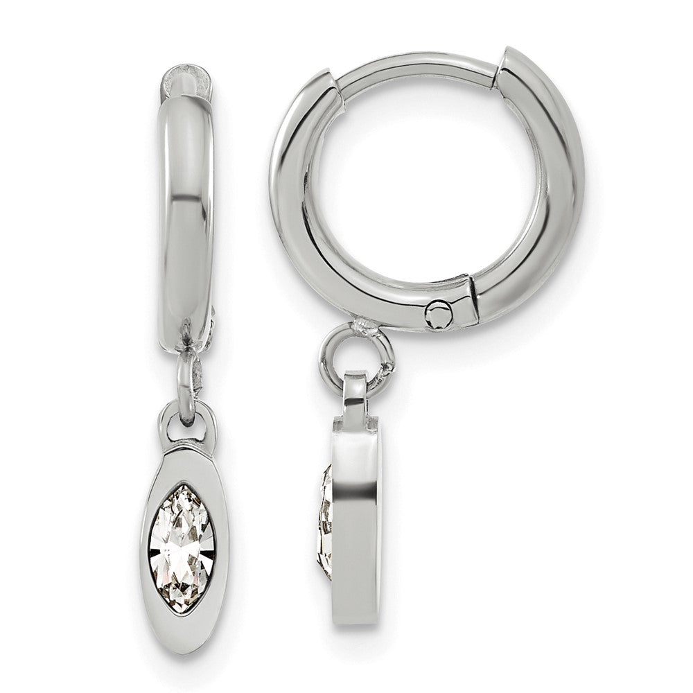 Stainless Steel Polished w/Swarovski Crystal Dangle Hoop Earrings