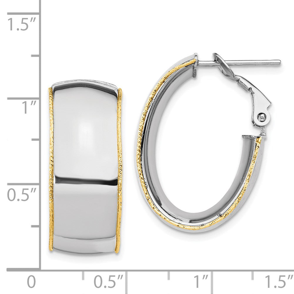 14k WG 9.5mm Polished with YG D/C wire Accent Oval Hoop Earrings
