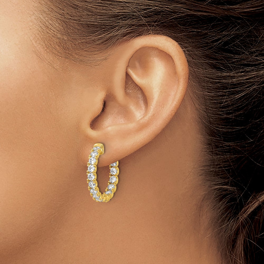 Sterling Shimmer Sterling Silver Gold-tone Flash Gold-plated 3mm CZ 30 Stone In and Out Hinged Hoop Earrings