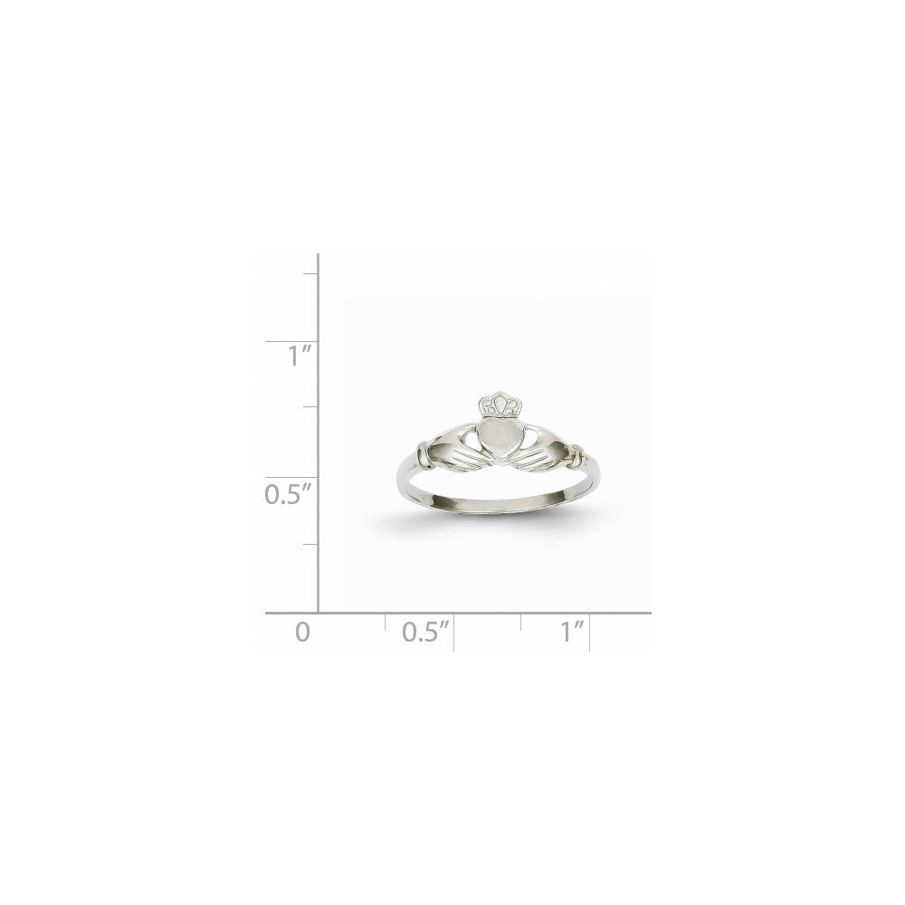 14k White Gold Polished and Satin Claddagh Ring Size 6.5