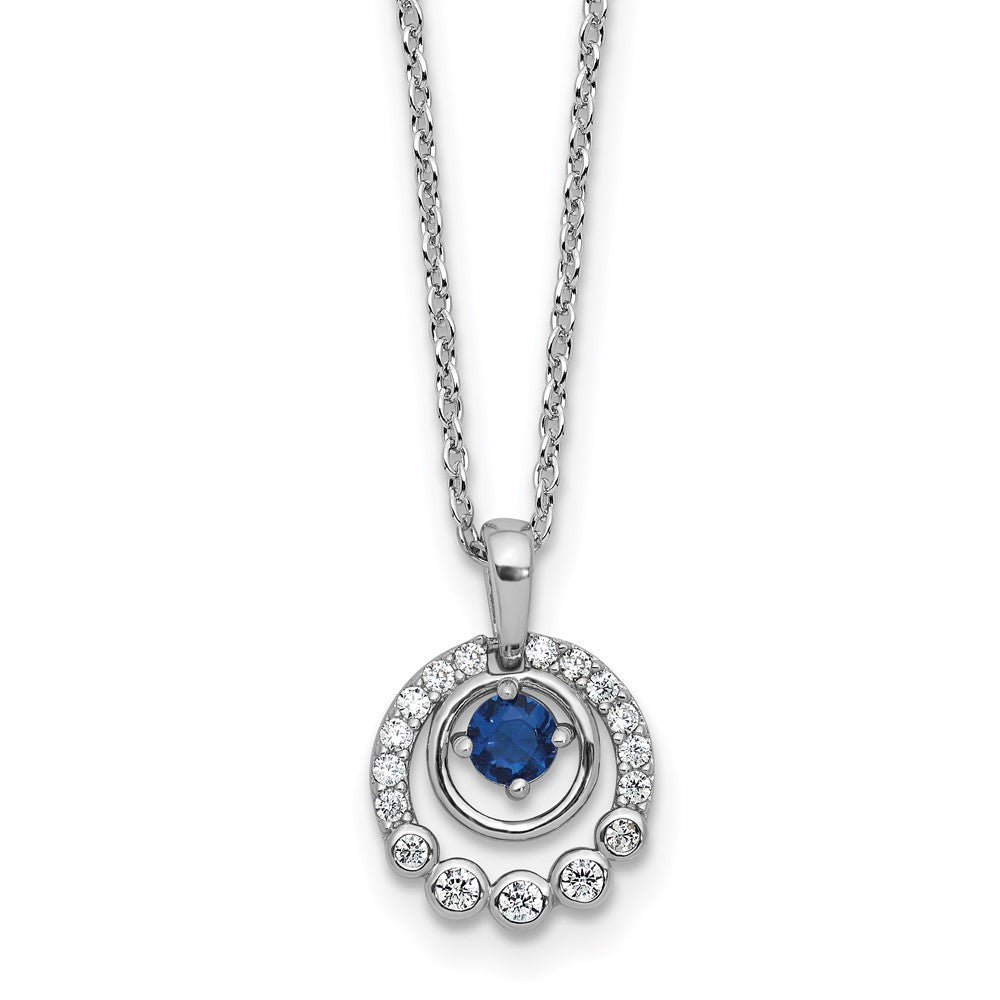 Cheryl M Sterling Silver Rhodium-plated Polished Blue Glass and CZ Circles with 2 Inch Extension Necklace 18 Inches
