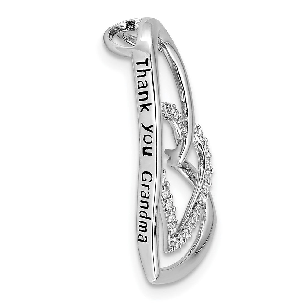 Sentimental Expressions Sterling Silver Rhodium-plated Antiqued CZ Thank You Grandma 18in Hearts Necklace 18 Inches