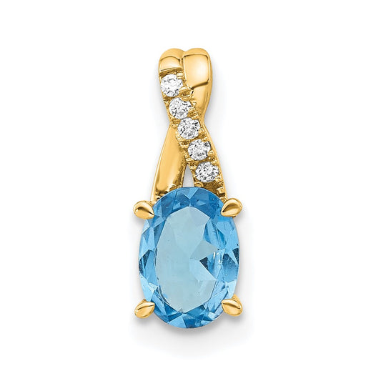 14K Oval Blue Topaz and Diamond Pendant