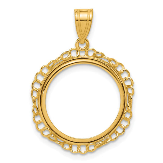 14k Polished Twisted Ring with 16.5mm Prong Coin Bezel Pendant