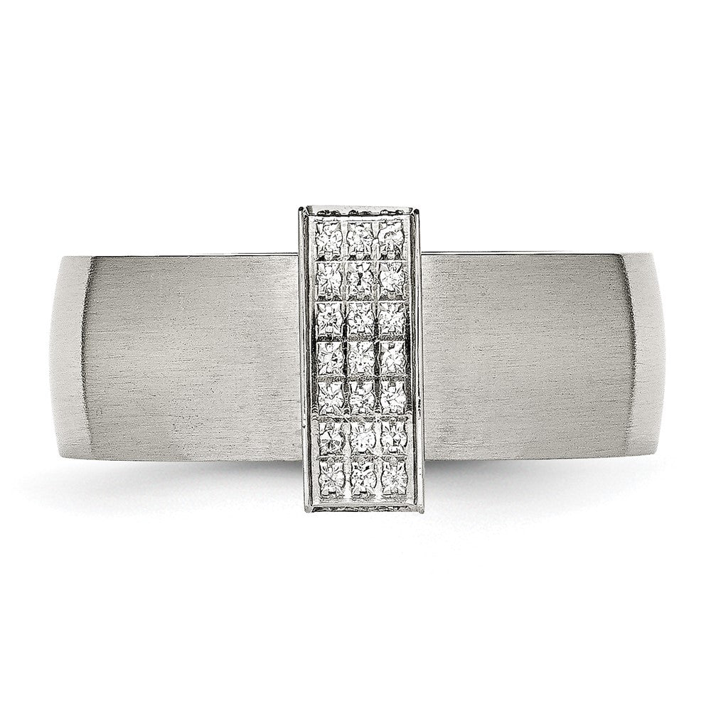 Stainless Steel Brushed w/CZ 8mm Band