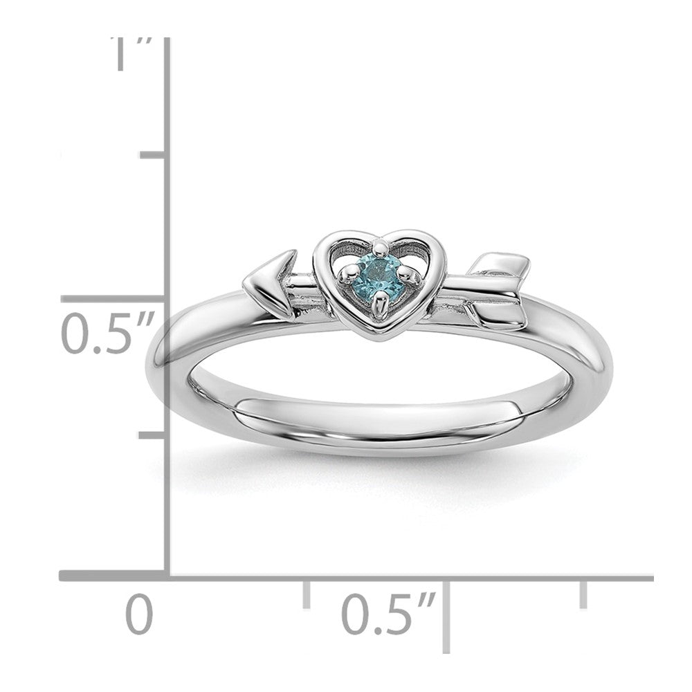 Sterling Silver Stackable Expressions Rhodium-plated Blue Topaz Heart with Arrow Ring Size -9