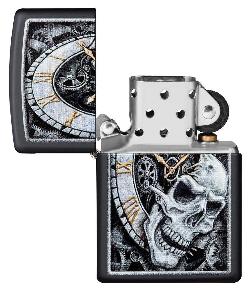 Zippo Skull Clock Design Black Matte Pocket Lighter