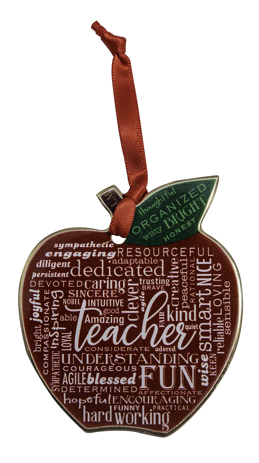 Cathedral Art Abbey & CA Gift Gold Teacher Apple Artmetal Ornament On Red Ribbon