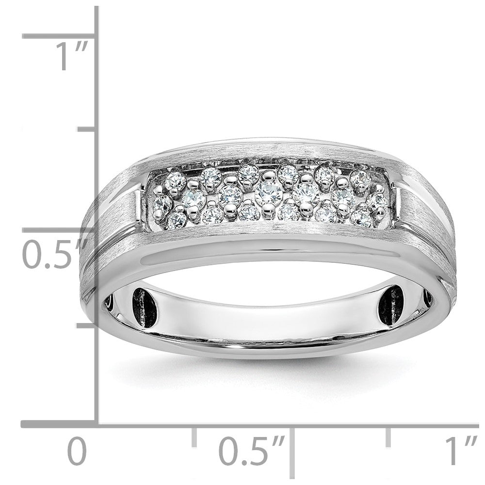 14k White Gold IBGoodman Men's Polished Satin and Grooved 1/4 Carat AA Quality Diamond Ring