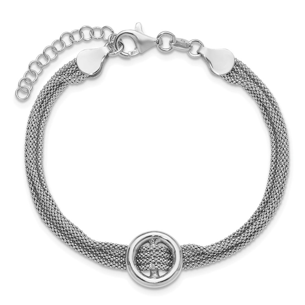 Sterling Silver RH-plat Circle Multi-strand w/1in ext. Bracelet 8  inches