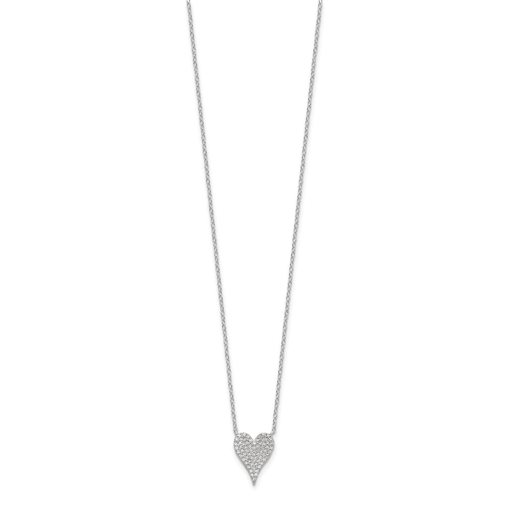 Cheryl M Sterling Silver Rhodium-plated Brilliant-cut Pave CZ Heart 18 Inch Necklace 18 Inches