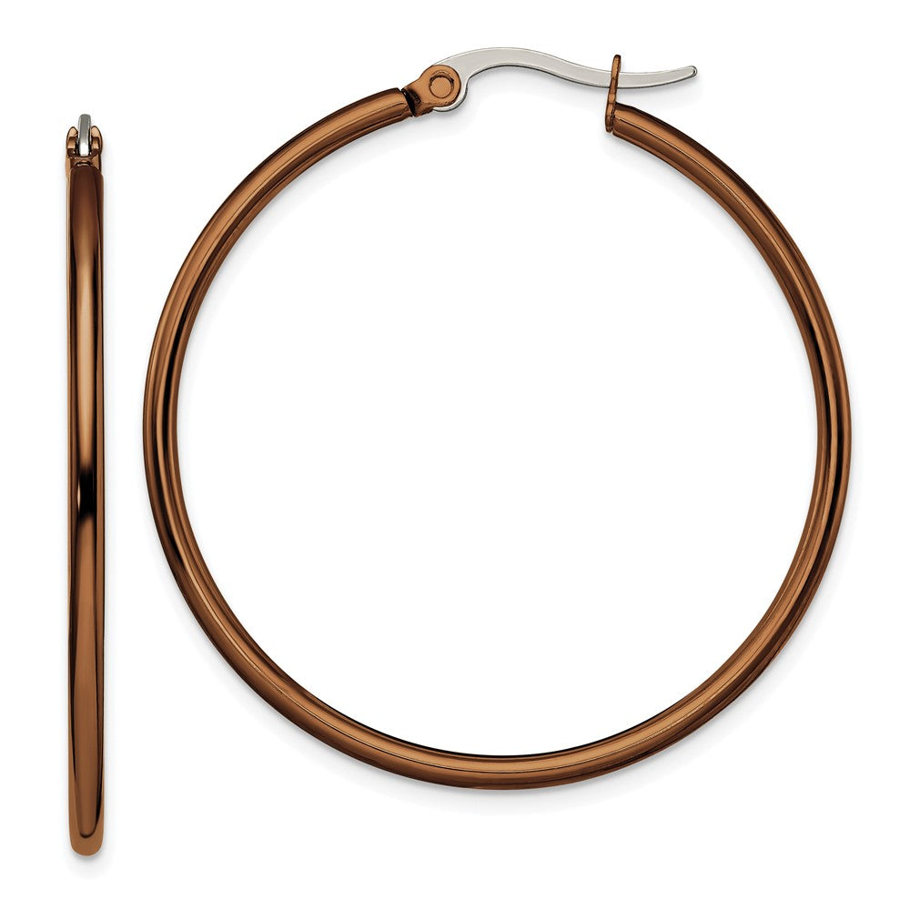 Stainless Steel Polished Brown IP-plated 40mm Diameter Hoop Earrings