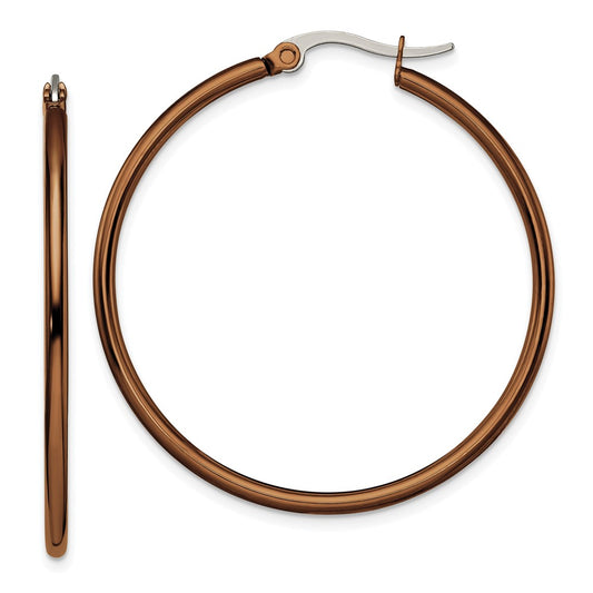 Stainless Steel Polished Brown IP-plated 40mm Diameter Hoop Earrings