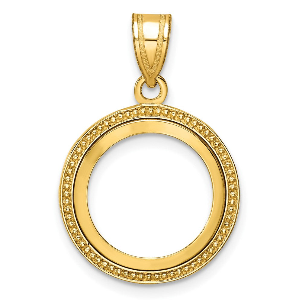 Wideband Distinguished Coin Jewelry 14k Polished and Beaded 14.0mm Prong Coin Bezel Pendant