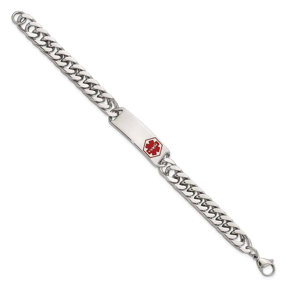 Stainless Steel Polished with Red Enamel 8.5in Medical ID Bracelet 8.5 inches