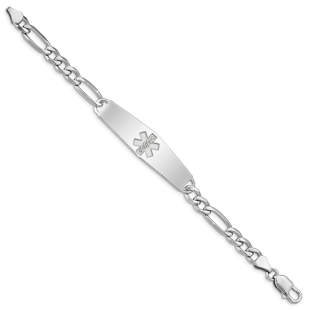 Sterling Silver Rhod-plt Non-enameled Medical ID Figaro Link Bracelet 8 inches