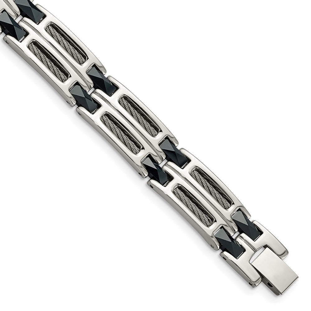 Stainless Steel Polished with Blue Ceramic 8.75in Bracelet 8.75 inches