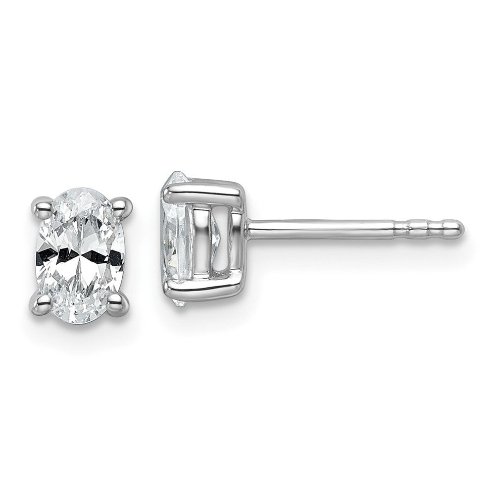 14K White Gold 3/4 Carat Lab Grown Diamond VS+ F+ Complete Oval 4-Prong Stud Earrings