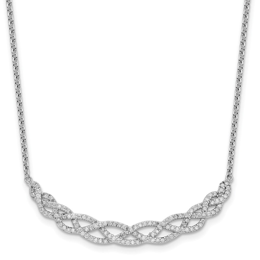 Cheryl M Sterling Silver Rhodium-plated Polished Fancy Woven CZ 16 Inch with 2 Inch Extension Necklace